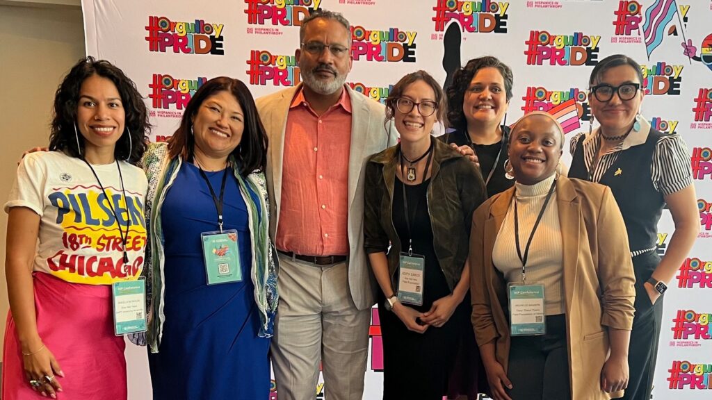 Field Foundation President Daniel O. Ash (center) with Field Fellows Edith Zarco and Michelle Manson (second from right and far right), staff, and grant recipients at the Hispanics in Philanthropy Conference, Chicago, June 2024