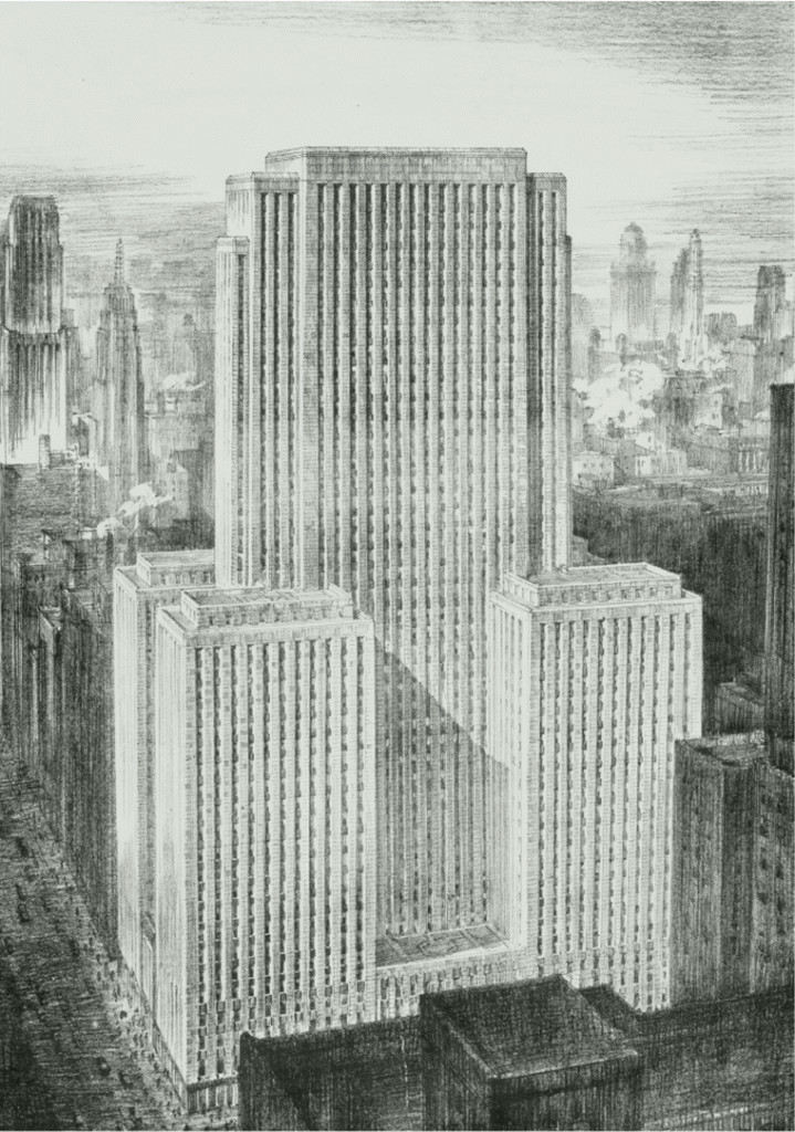 Vintage, black and white photo of the Field Building at 135 South LaSalle Street in Chicago.
