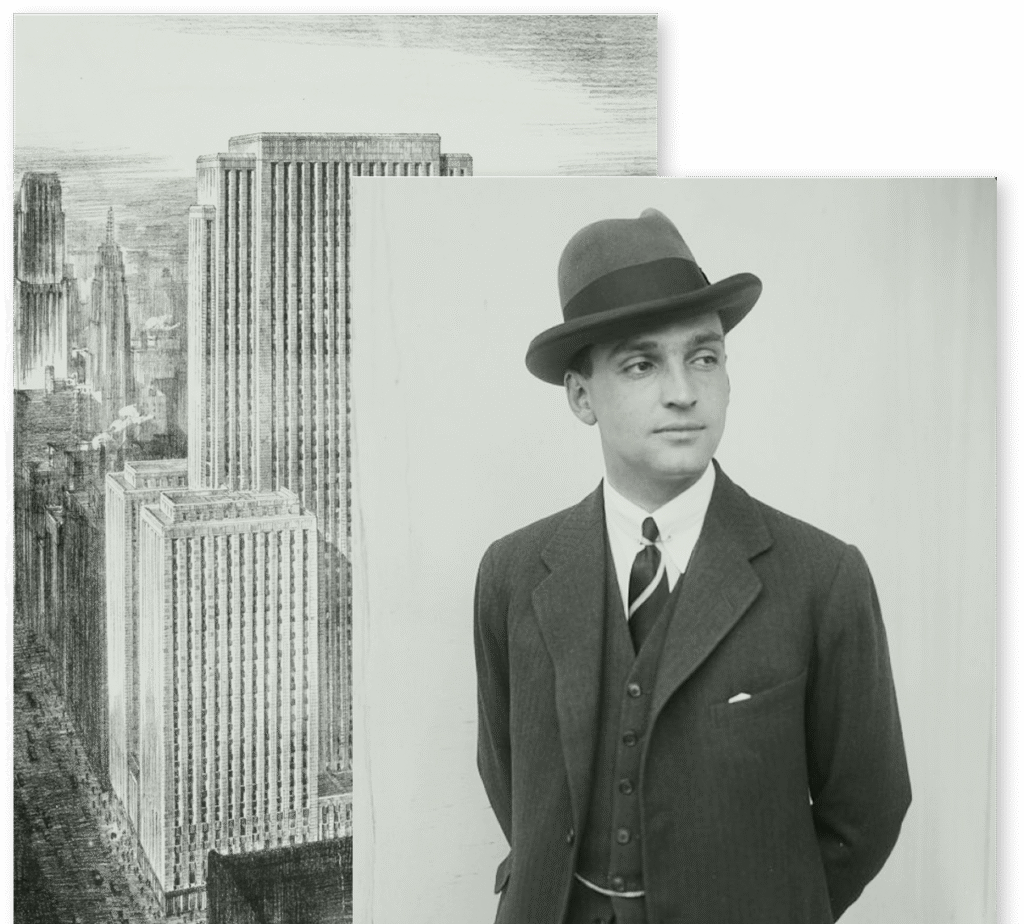 Marshall Field III, founder of Field Foundation, in formal portrait alongside the iconic Chicago Field Building that bears his family name